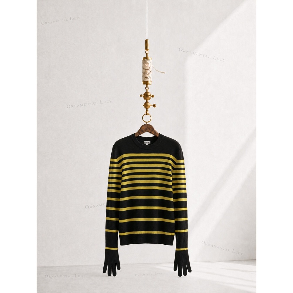 LOEWE Glove-Sleeved Striped Wool Sweater Black Yellow Mens XXL Unisex Italy